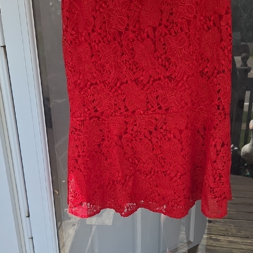 Polo by Ralph Lauren Red Lace Off-Shoulder Mini Dress Black Label - Picture 6 of 13